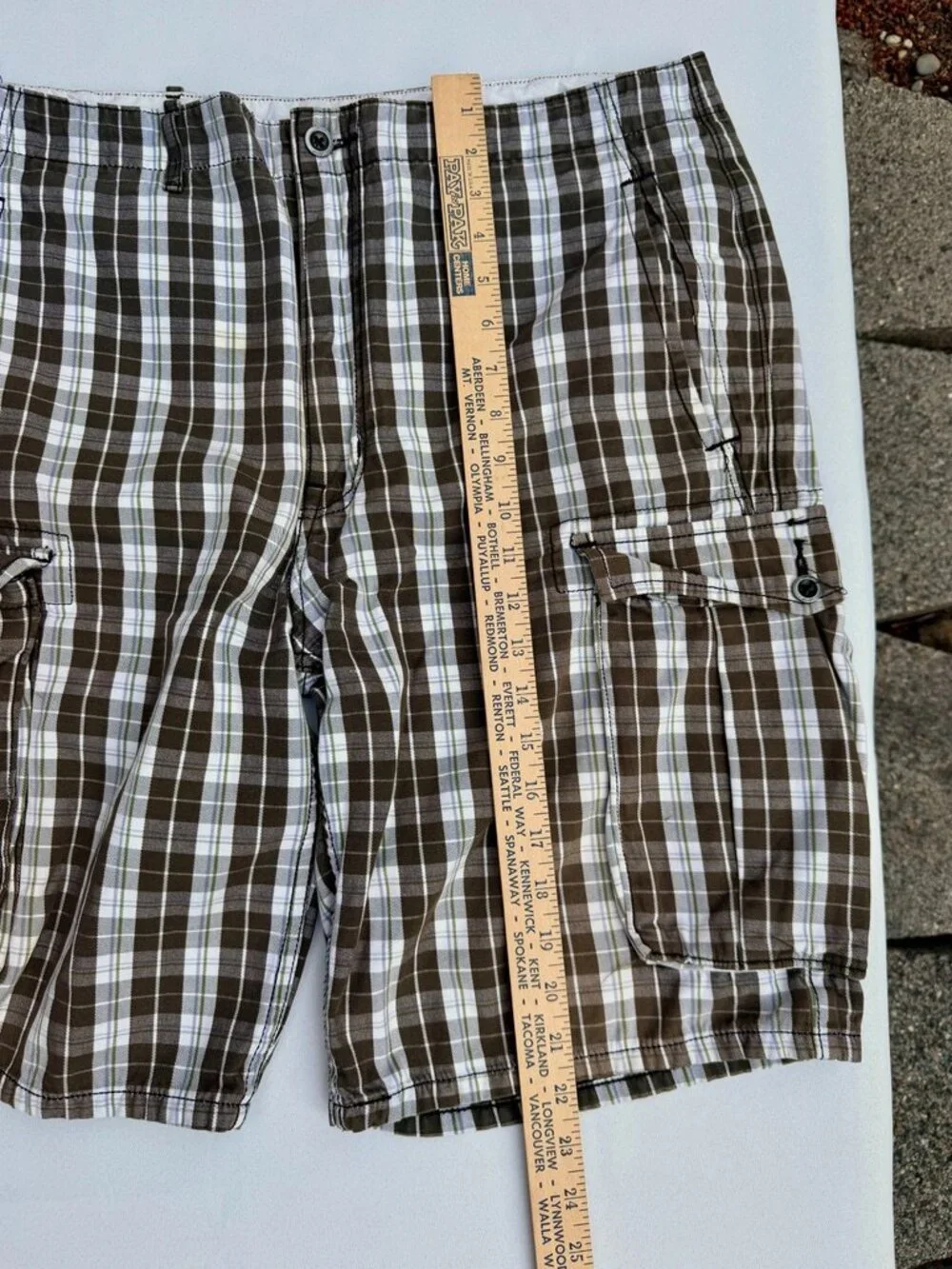 Levi Brown Plaid‎ Hybrid Plaid Cargo Shorts Flat Front Surf Skate Mens 36